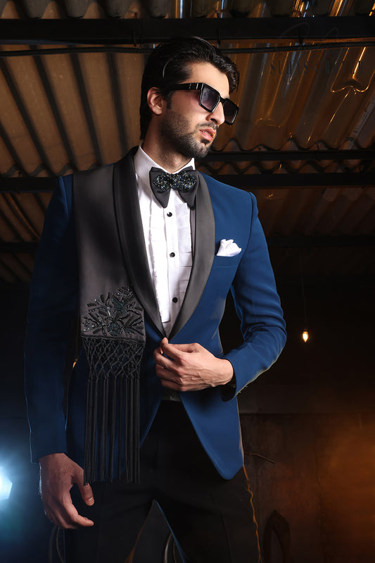 TEEL BLUE SHAWL TUXEDO SET