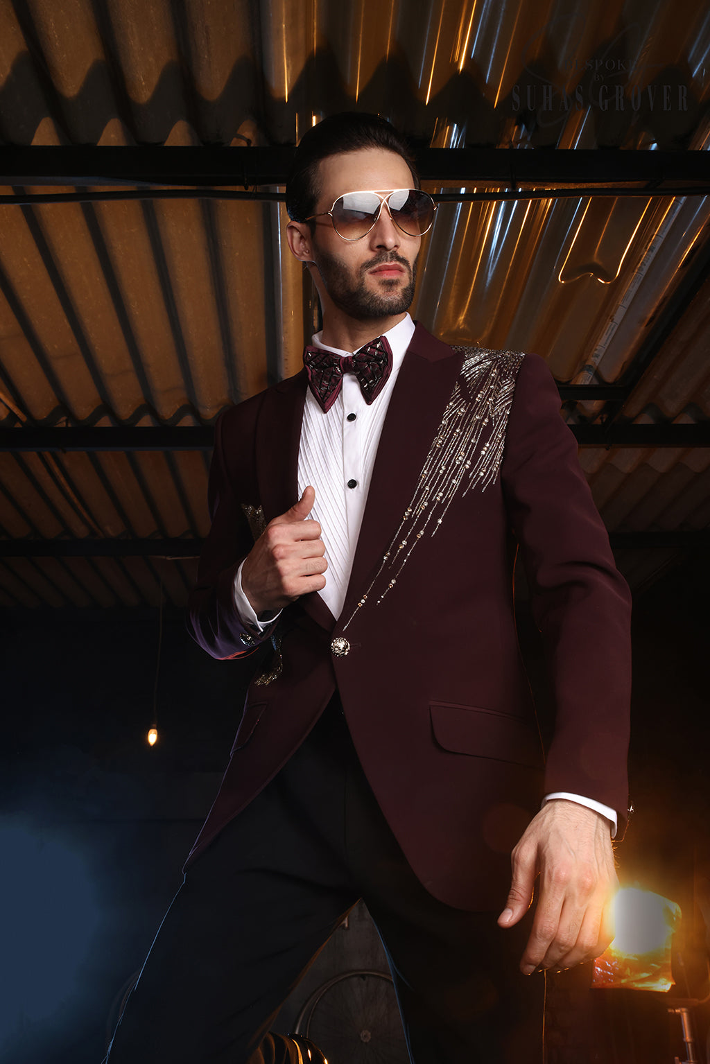 WINE TIGER EMBROIDED TUXEDO SET