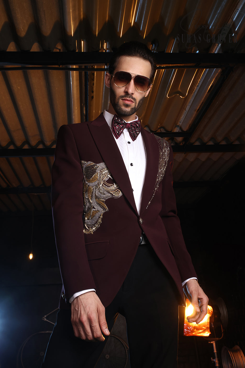 WINE TIGER EMBROIDED TUXEDO SET