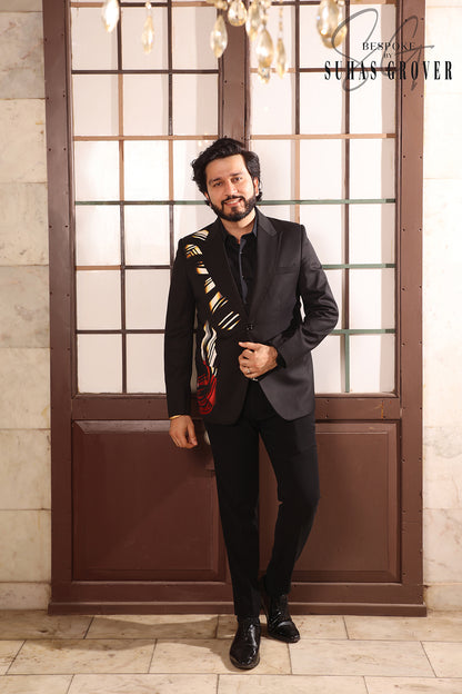 BLACK MODERN ART HANDPAINTED BLAZER SET