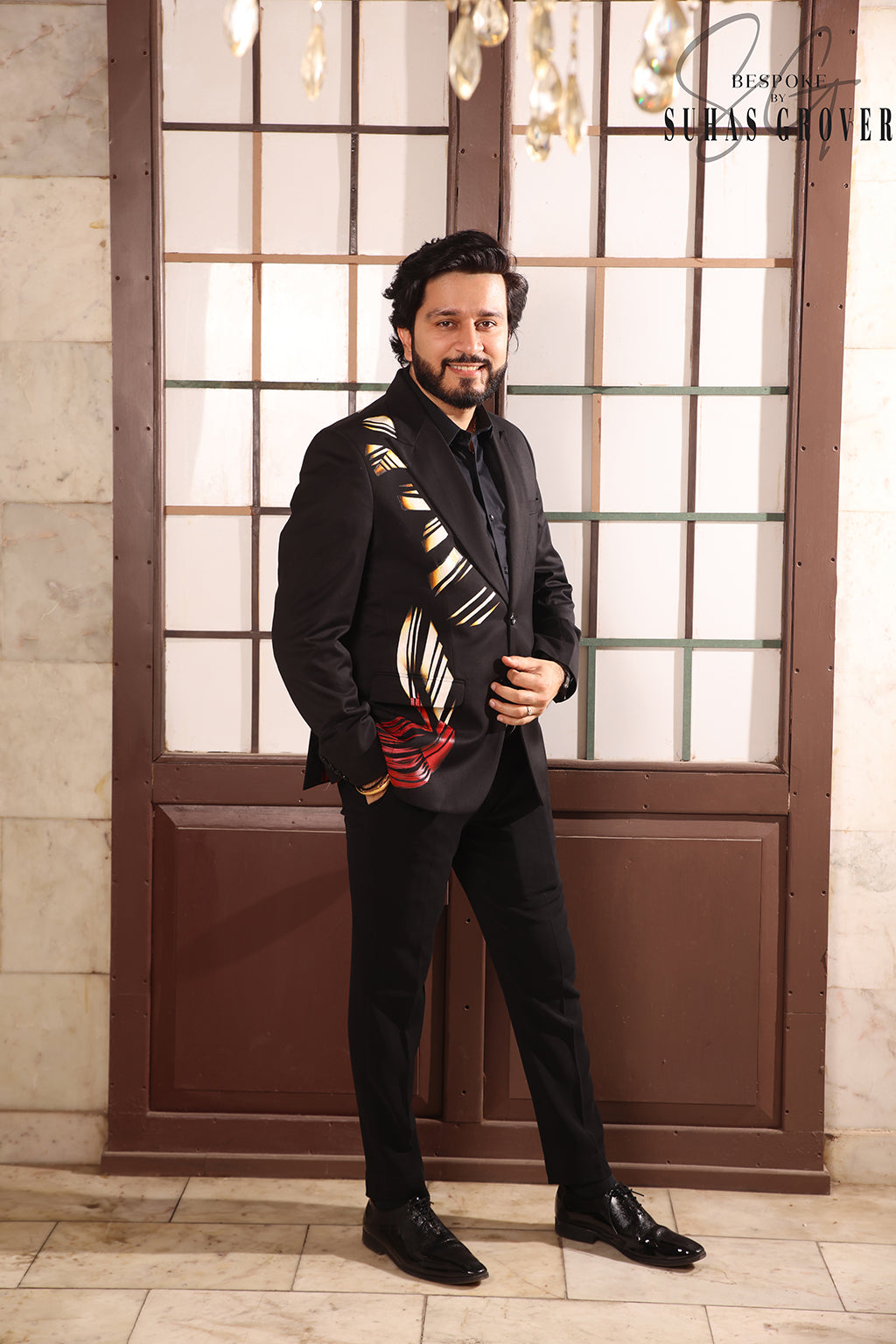BLACK MODERN ART HANDPAINTED BLAZER SET