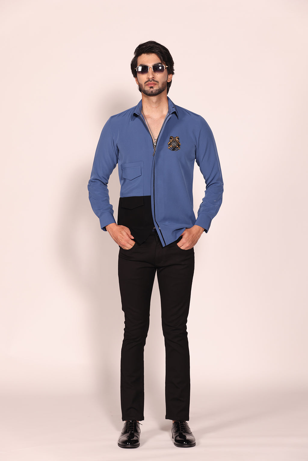 TEEL BLUE ZIPPER SHIRT