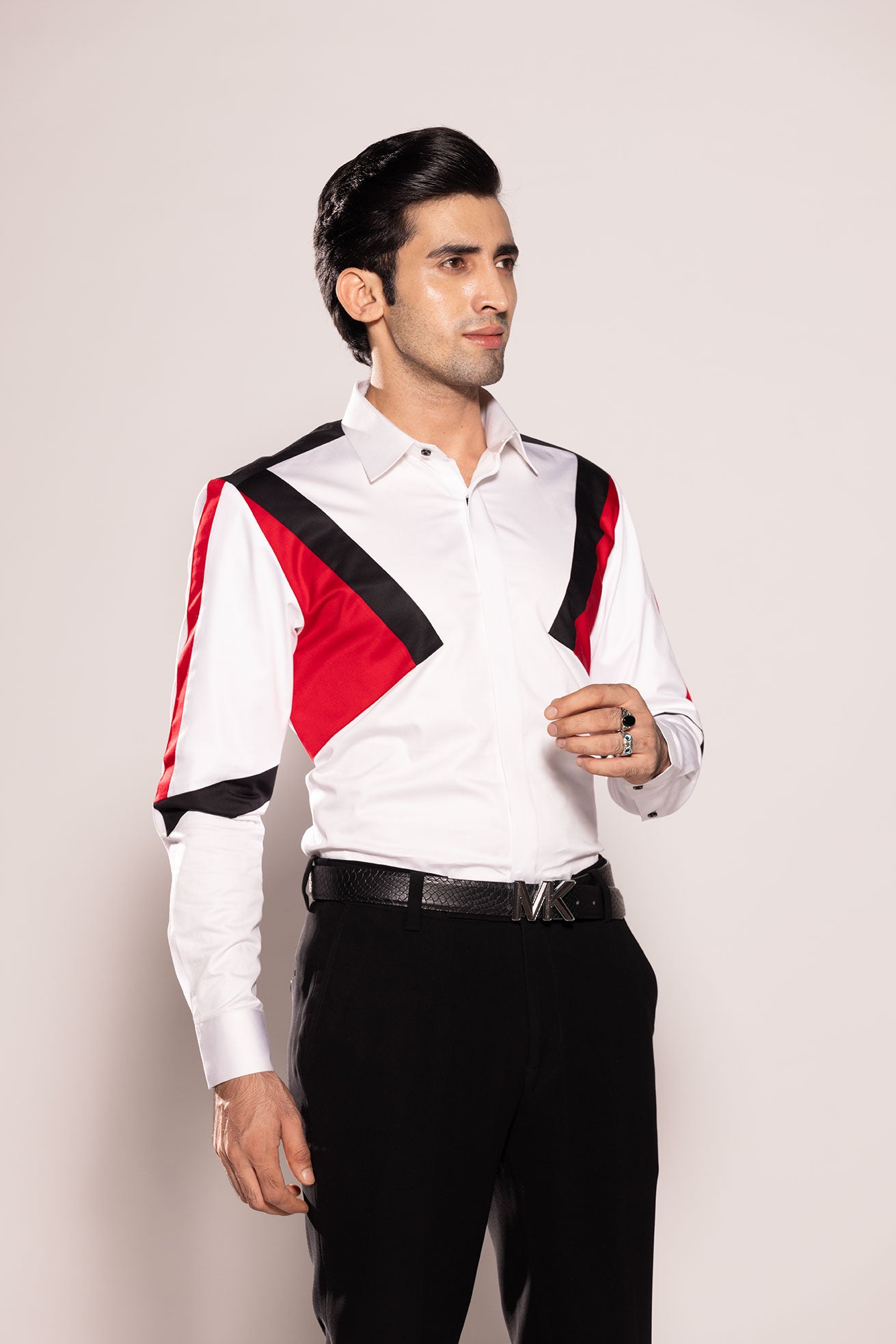 WHITE COLOUR BLOCKED SHIRT