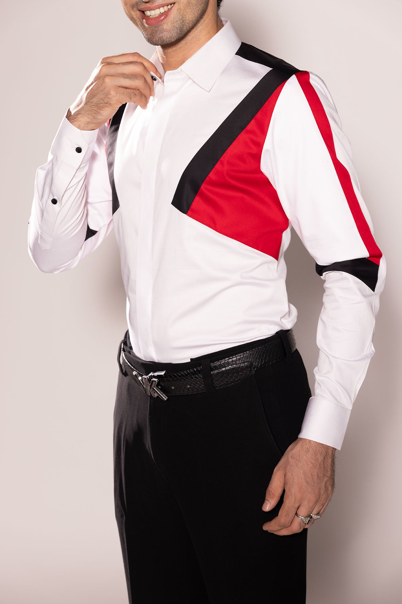 WHITE COLOUR BLOCKED SHIRT