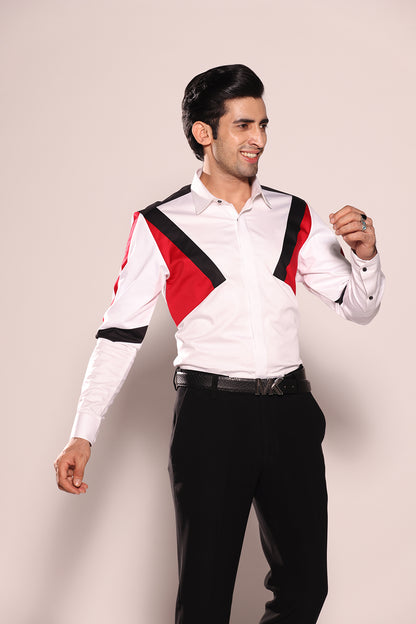 WHITE COLOUR BLOCKED SHIRT