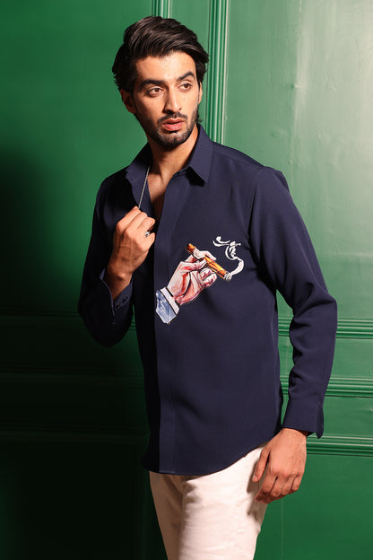 BLUE CIGAR PRINT SHIRT