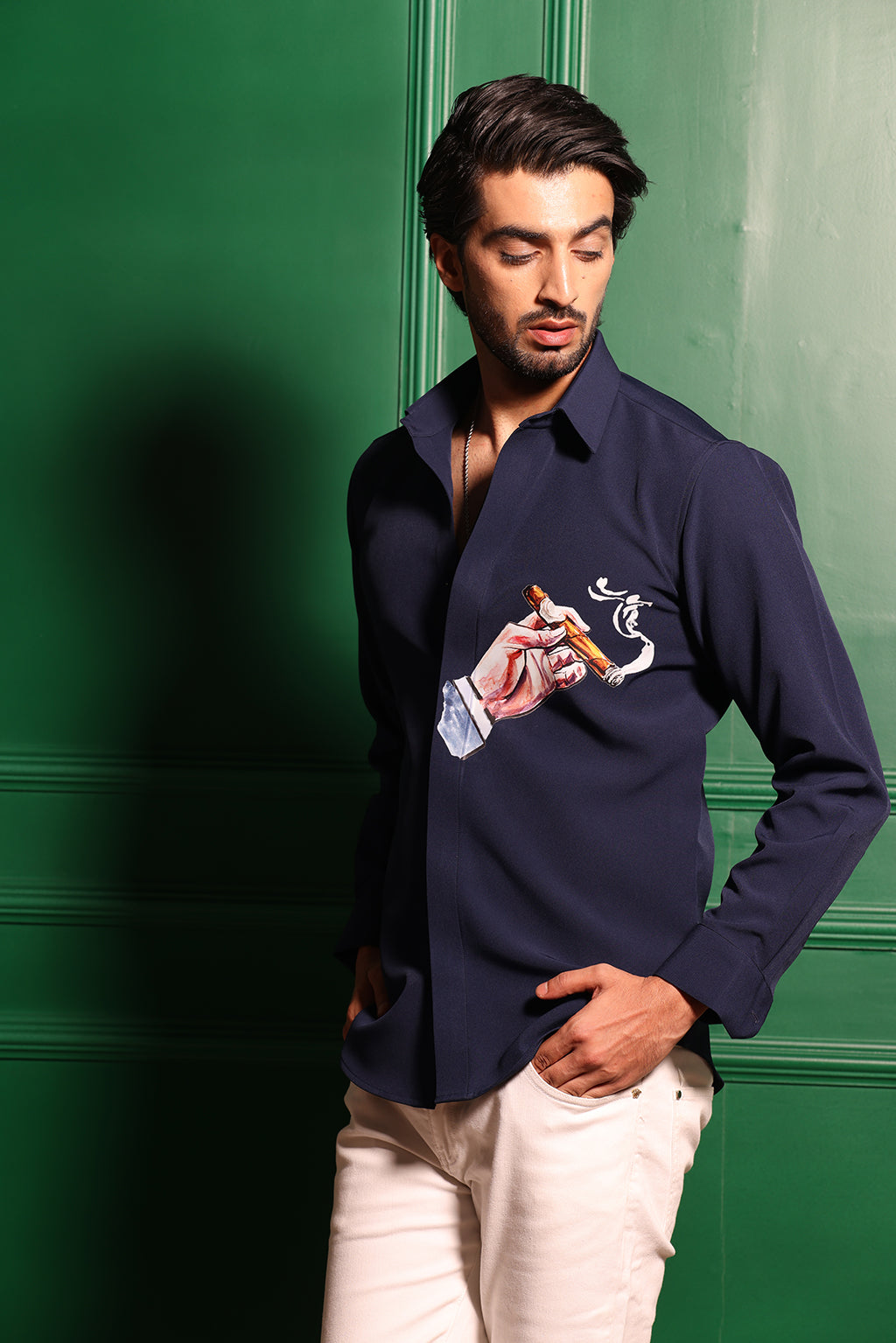 BLUE CIGAR PRINT SHIRT