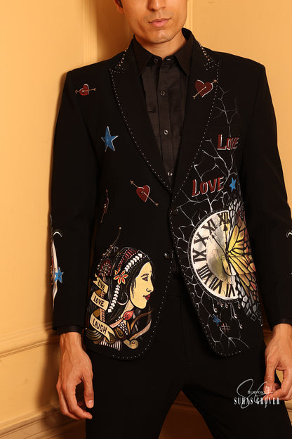 BLACK CLOCK HANDPAINTED TUXEDO