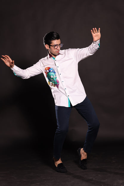 WHITE MULTICOLOURED SKULLS SHIRT