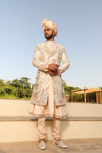 IVORY DULHA DULHAN SHERWANI SET