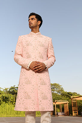 PINK FLOWER SHERWANI SET