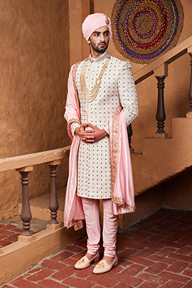 WHITE STONE SHERWANI SET