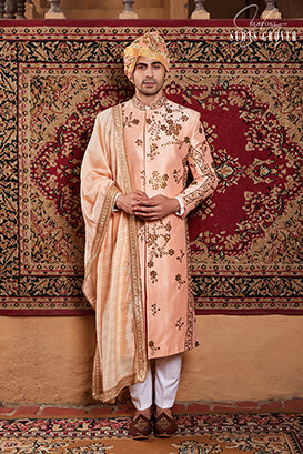 PEACH SHERWANI SET