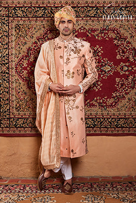 PEACH SHERWANI SET