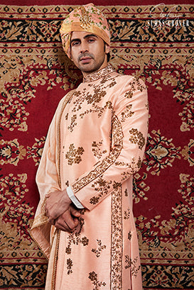 PEACH SHERWANI SET