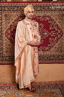 PEACH SHERWANI SET