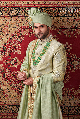 MINT GREEN JAQUARD SHERWANI SET