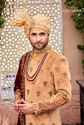 BEIGE BARAT SHERWANI Suhas Grover