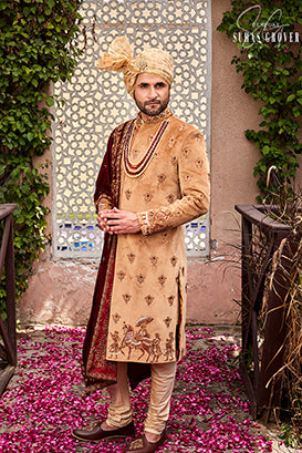 BEIGE BARAT SHERWANI