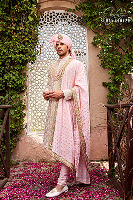 GREY PINK SHERWANI SET