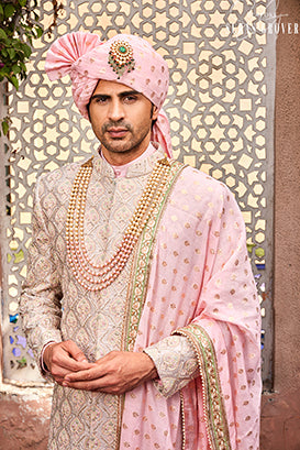 GREY PINK SHERWANI SET