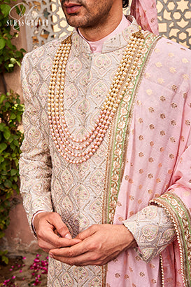 GREY PINK SHERWANI SET
