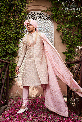 GREY PINK SHERWANI SET