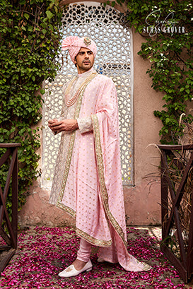 GREY PINK SHERWANI SET