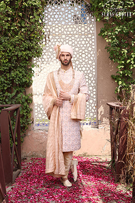 PEACHISH PINK SHERWANI SET