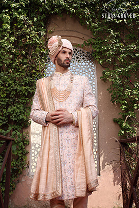 PEACHISH PINK SHERWANI SET
