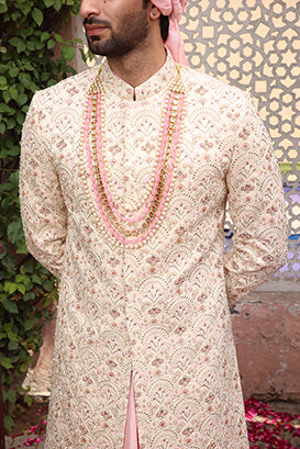 WHITE PEACH SHERWANI SET