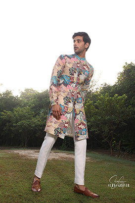 MULTI COLOURED LUCKNOWI KURTA SET