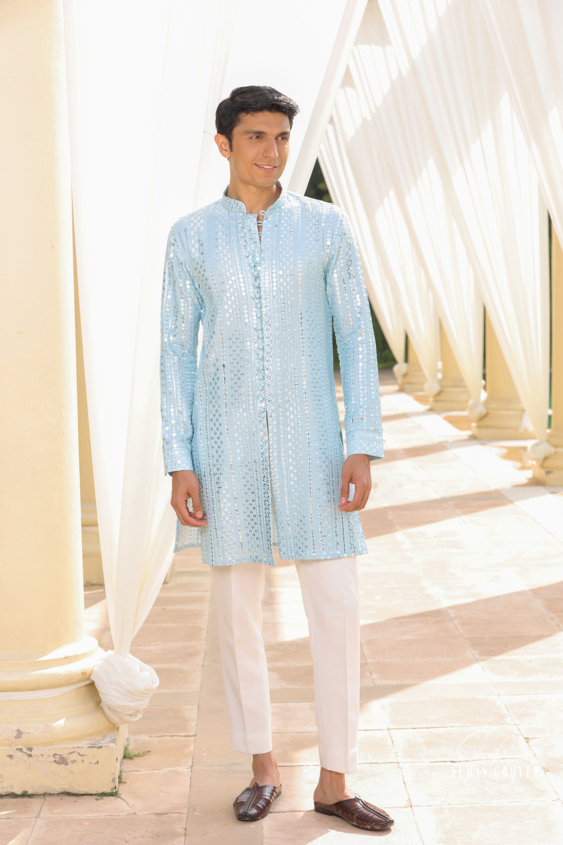 SKY BLUE LUCKNOWI KURTA SET