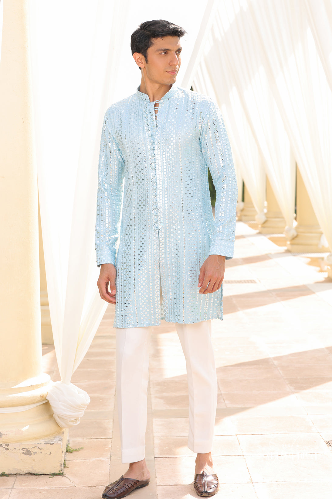 SKY BLUE LUCKNOWI KURTA SET