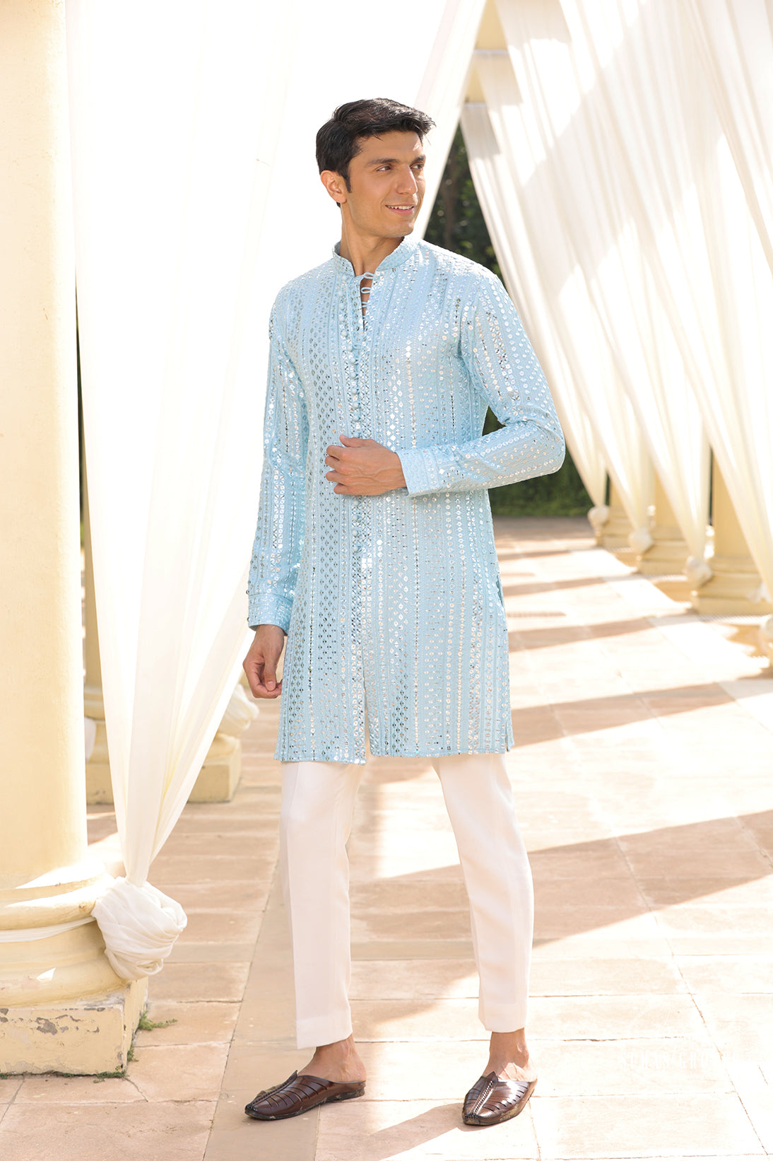 SKY BLUE LUCKNOWI KURTA SET