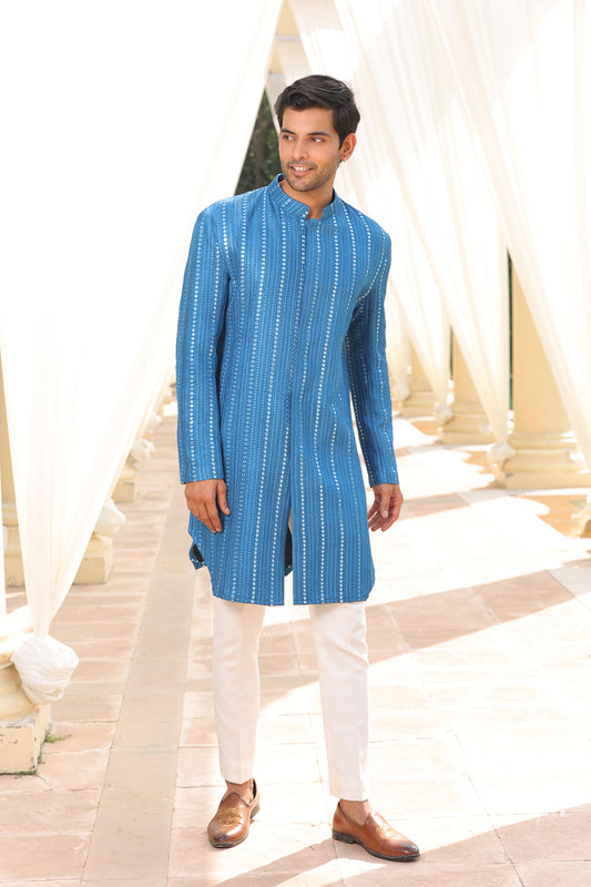 TEEL BLUE MIRROR KURTA SET