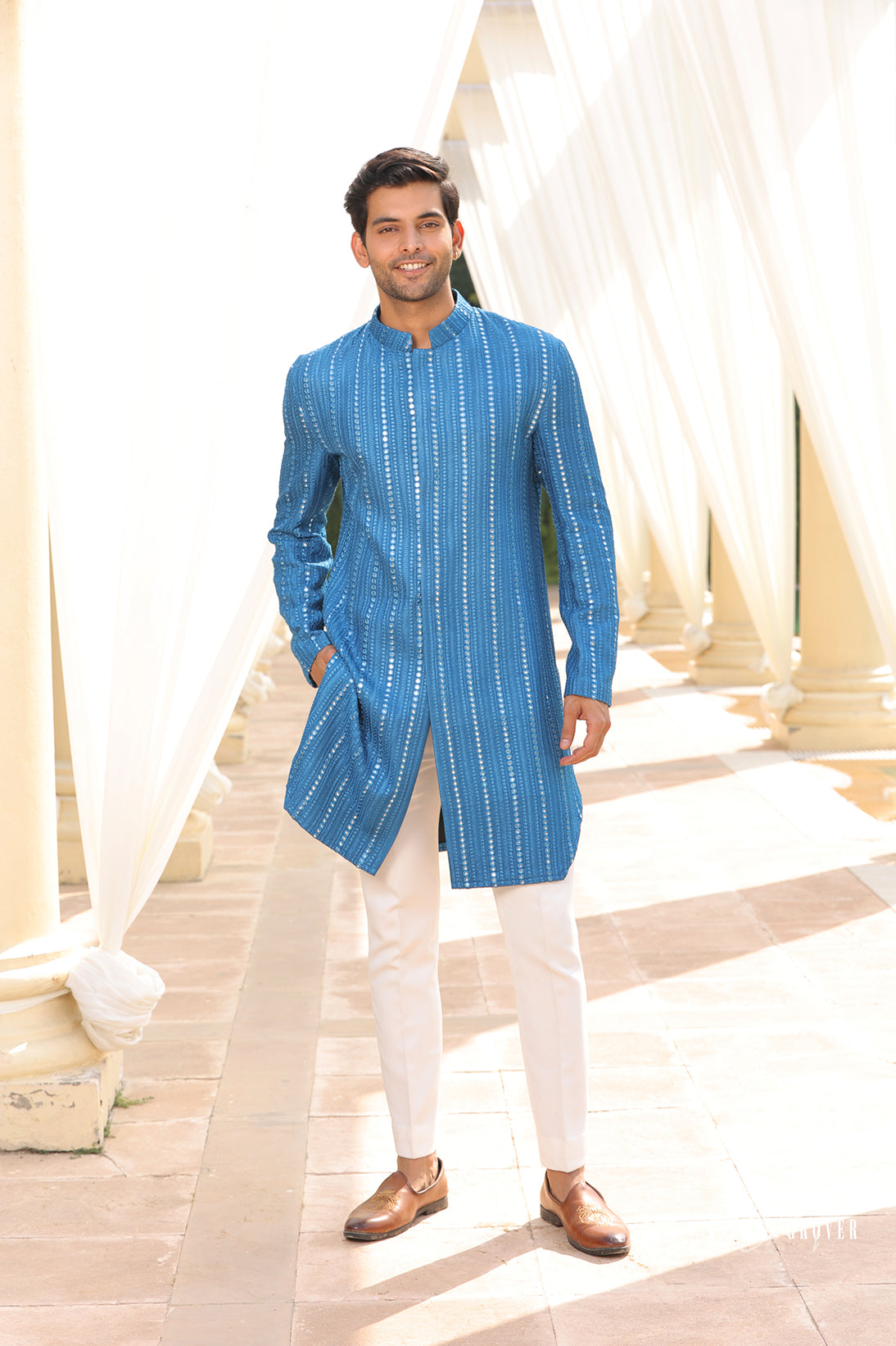 TEEL BLUE MIRROR KURTA SET