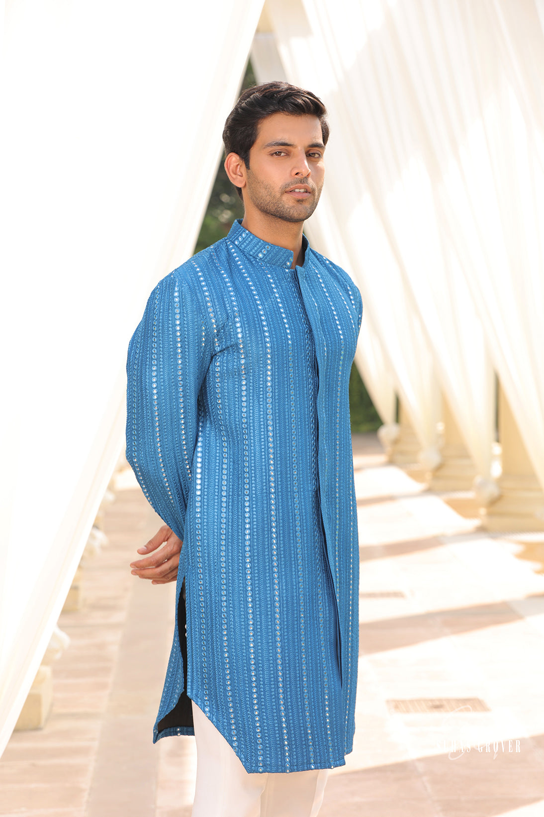 TEEL BLUE MIRROR KURTA SET