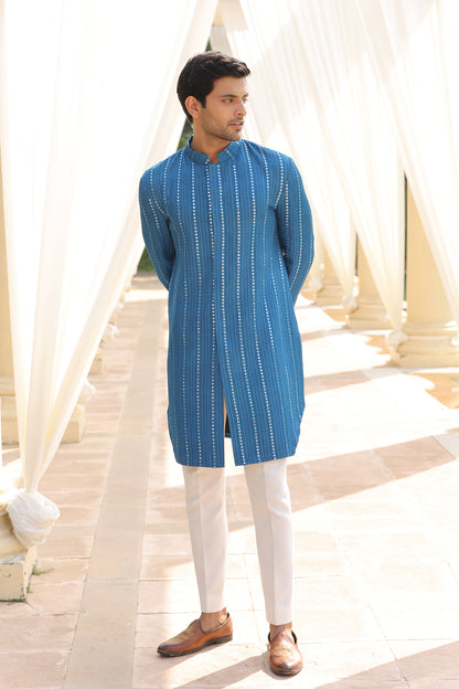 TEEL BLUE MIRROR KURTA SET