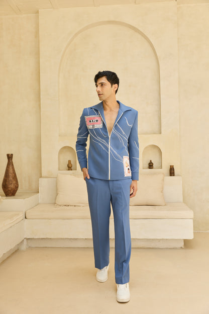 BLUE DILBAR JACKET SET