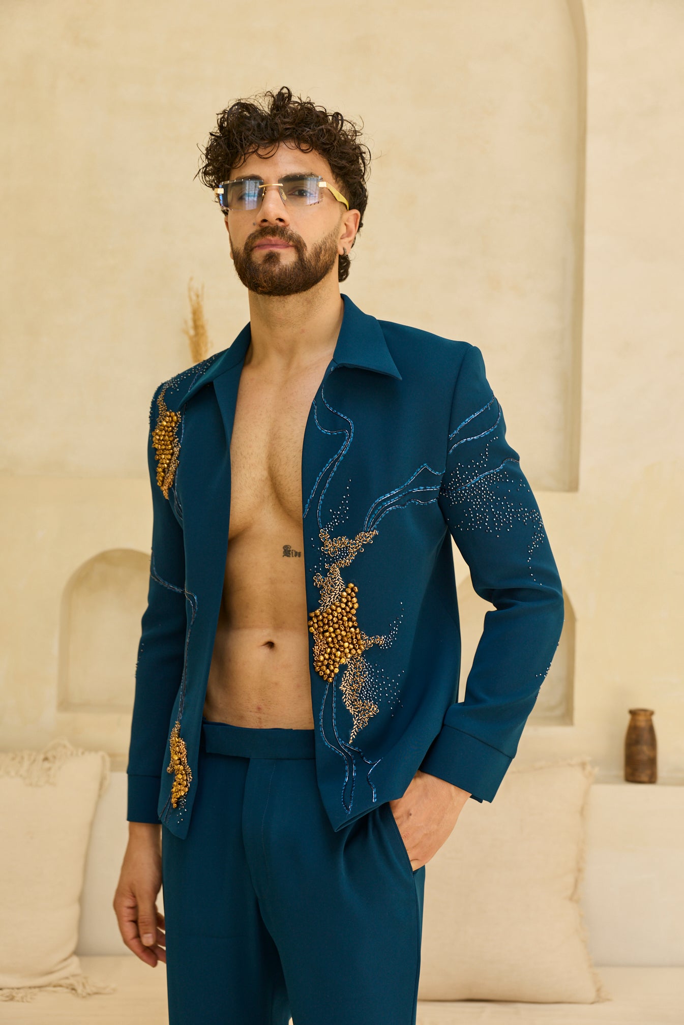 TEEL GREEN GHUNGHRU JACKET SET