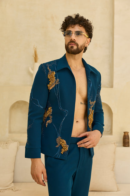 TEEL GREEN GHUNGHRU JACKET SET