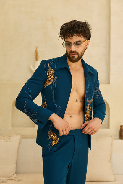 TEEL GREEN GHUNGHRU JACKET SET