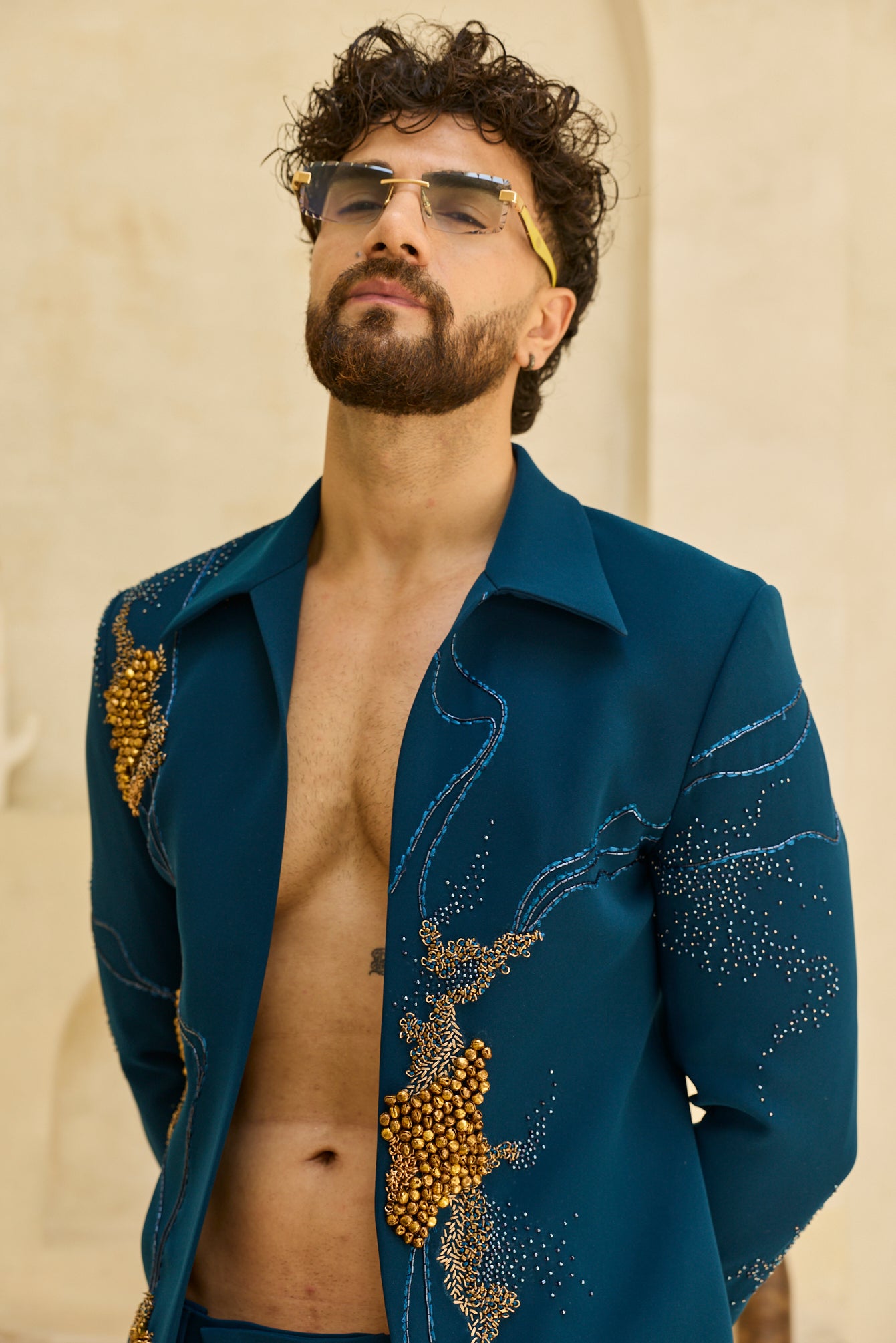 TEEL GREEN GHUNGHRU JACKET SET