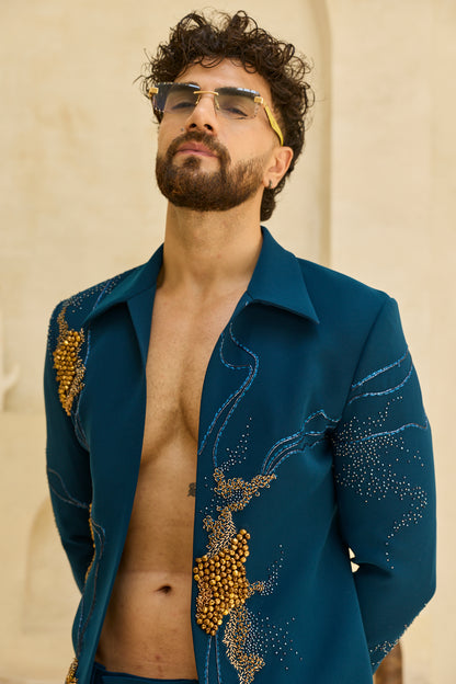 TEEL GREEN GHUNGHRU JACKET SET