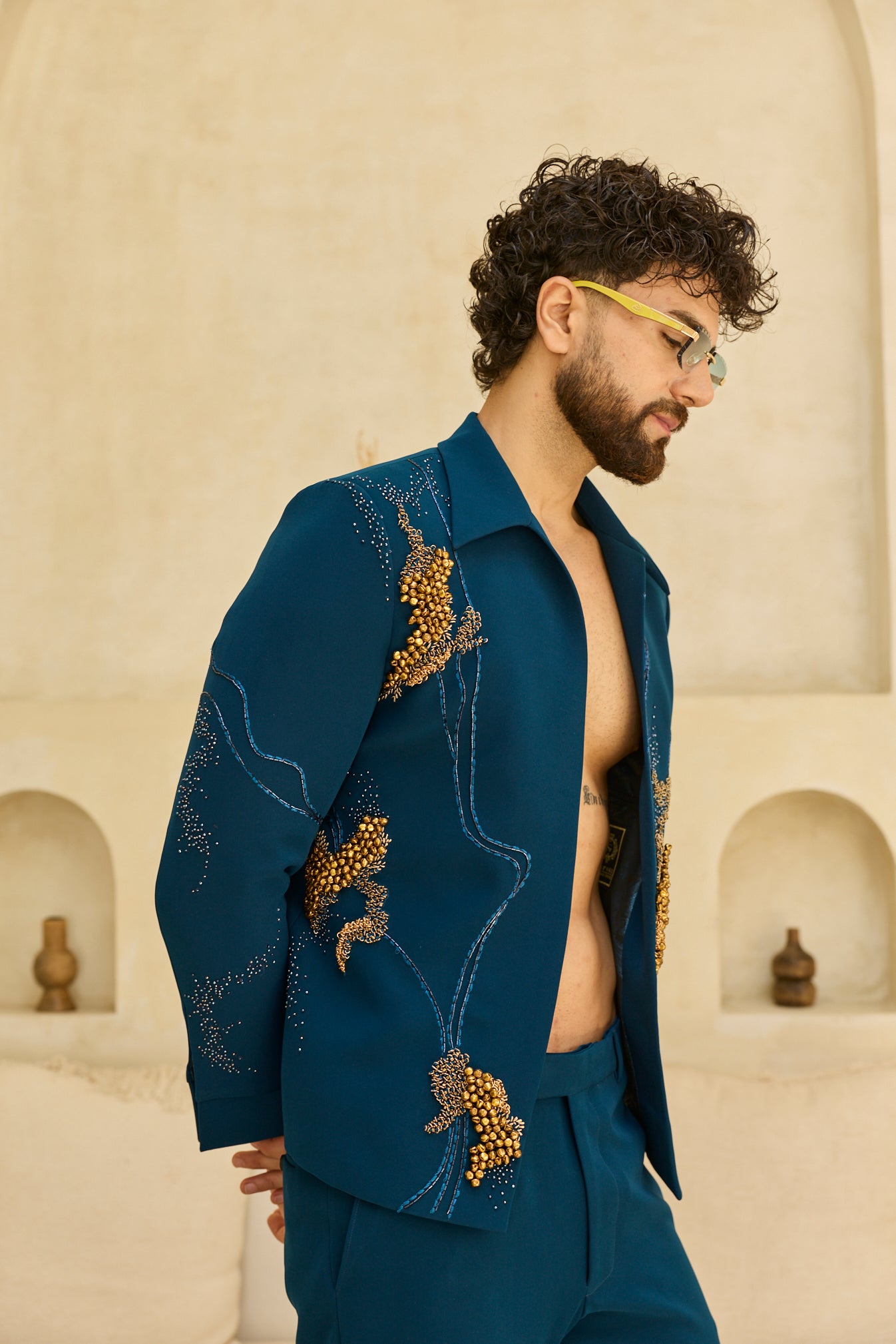 TEEL GREEN GHUNGHRU JACKET SET