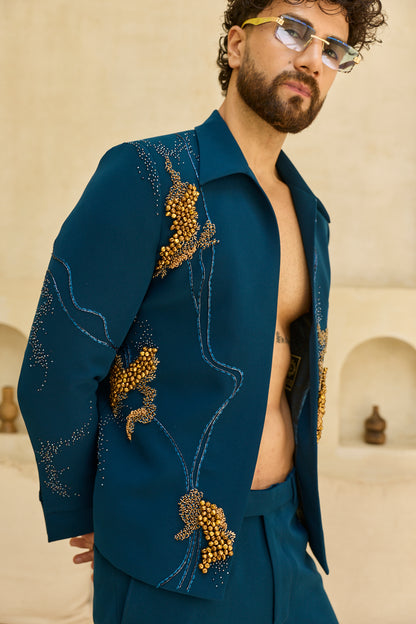 TEEL GREEN GHUNGHRU JACKET SET