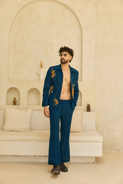 TEEL GREEN GHUNGHRU JACKET SET