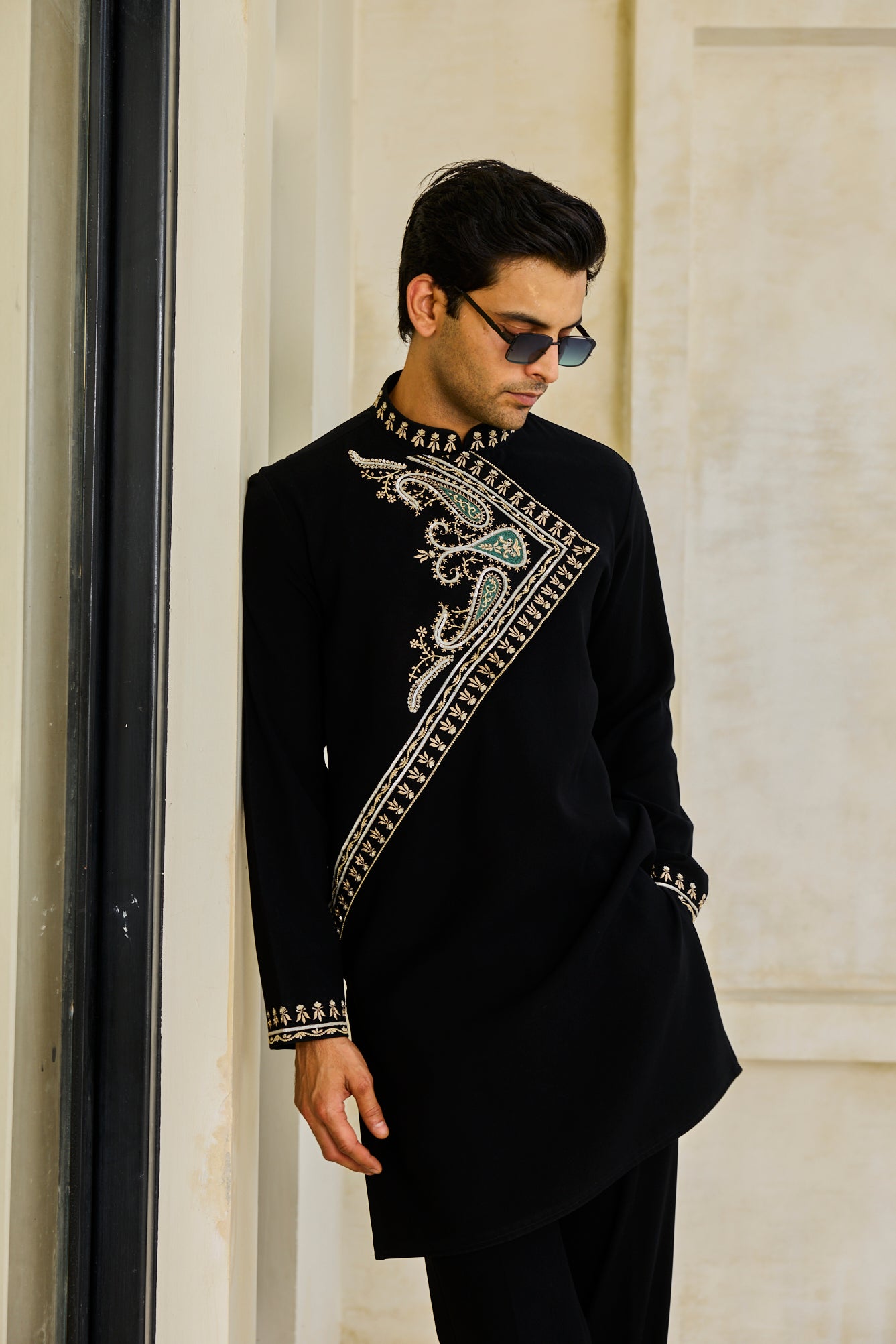 Black angrakha kurta set