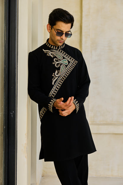 Black angrakha kurta set
